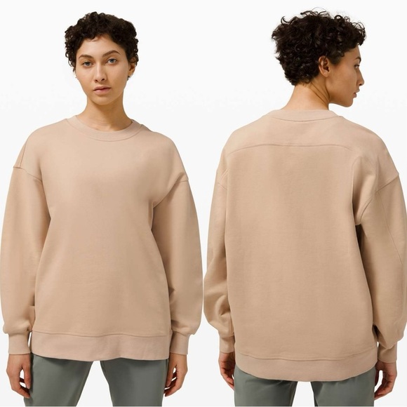 Lululemon Perfectly Oversized Crewneck Sweatshirt Cotton Terry in Cafe Au Lait 6 - Picture 1 of 15